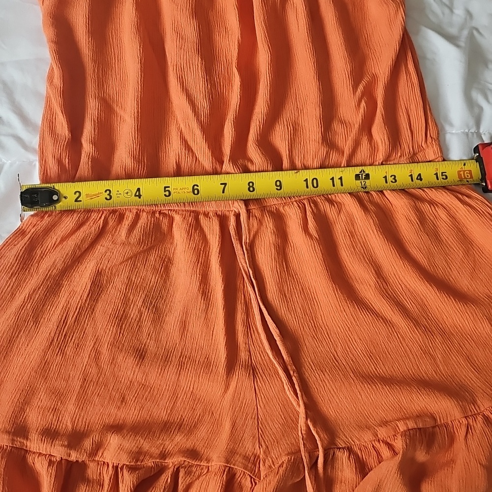 Coral-Orange Ruffle Sleeve Romper - Picture 8 of 8